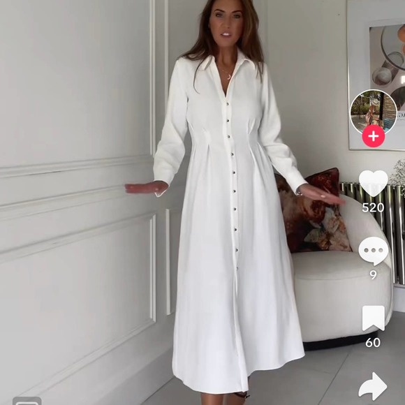 ZARA PLEATED SHIRT DRESS GOLD BUTTONS WHITE S - Picture 3 of 13
